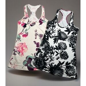 Lot Of 2 Lululemon Tanks Womens Size 3‎ Floral Print Gym Running Yoga Athleisure